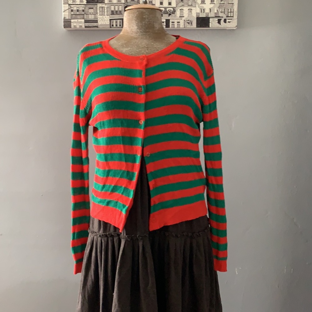 Small red/green striped light sweater from Spain. - Picture 2 of 5